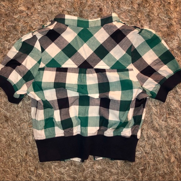 Preppy Y2K Plaid Zip Up Crop Tshirt - Picture 2 of 3